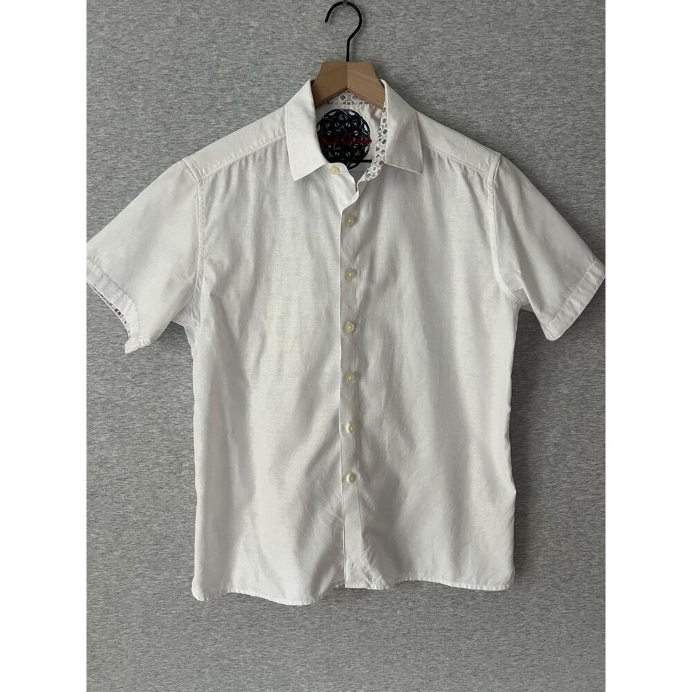 Robert Graham White Damask Jacquard Shirt Mens Medium‎ SSl Button Up Camp